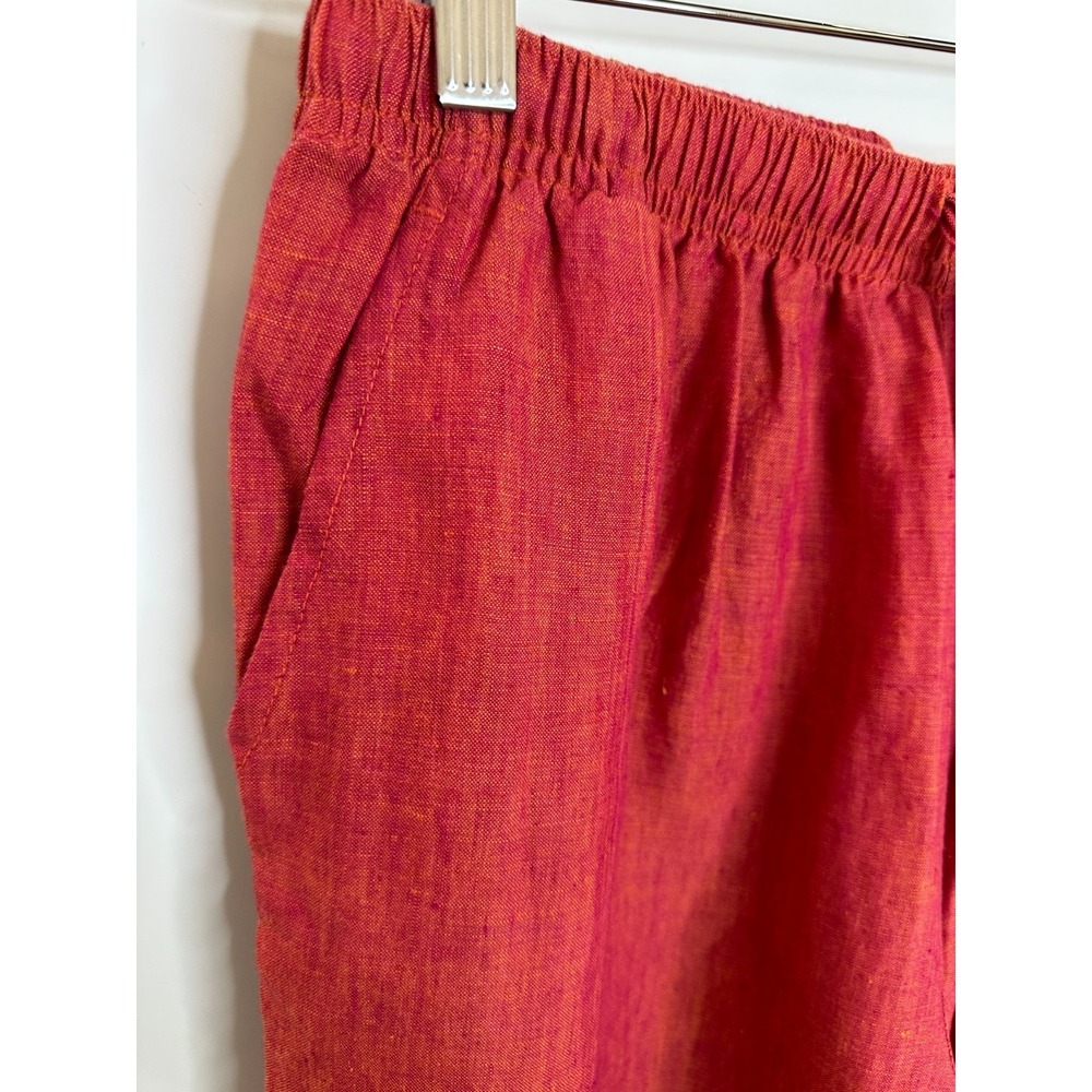 Orvis 100% Linen Elastic Waist Drawstring Crop Pants Button Slit Back Red Small - Picture 4 of 15